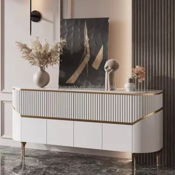 Italian Minimalist Dining Side Cabinet MDF Storage Console Table with Marble Top