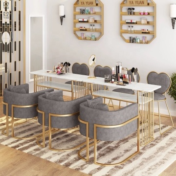 Luxury Tufted Manicure Table Package with Gray Chair for Fengsheng Beauty Salon Furniture