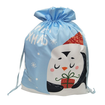 Christmas Drawstring Bag with penguin pattern