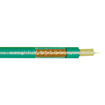 Coaxial cable, copper conductor, solid PE, copper braided, green PVC