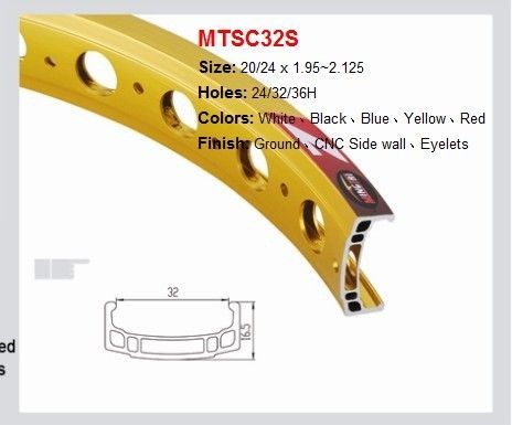 Mtsc32s Ground, Cnc Side Wall, Eyelets Finish Aluminum Bicycle Wheel Yellow