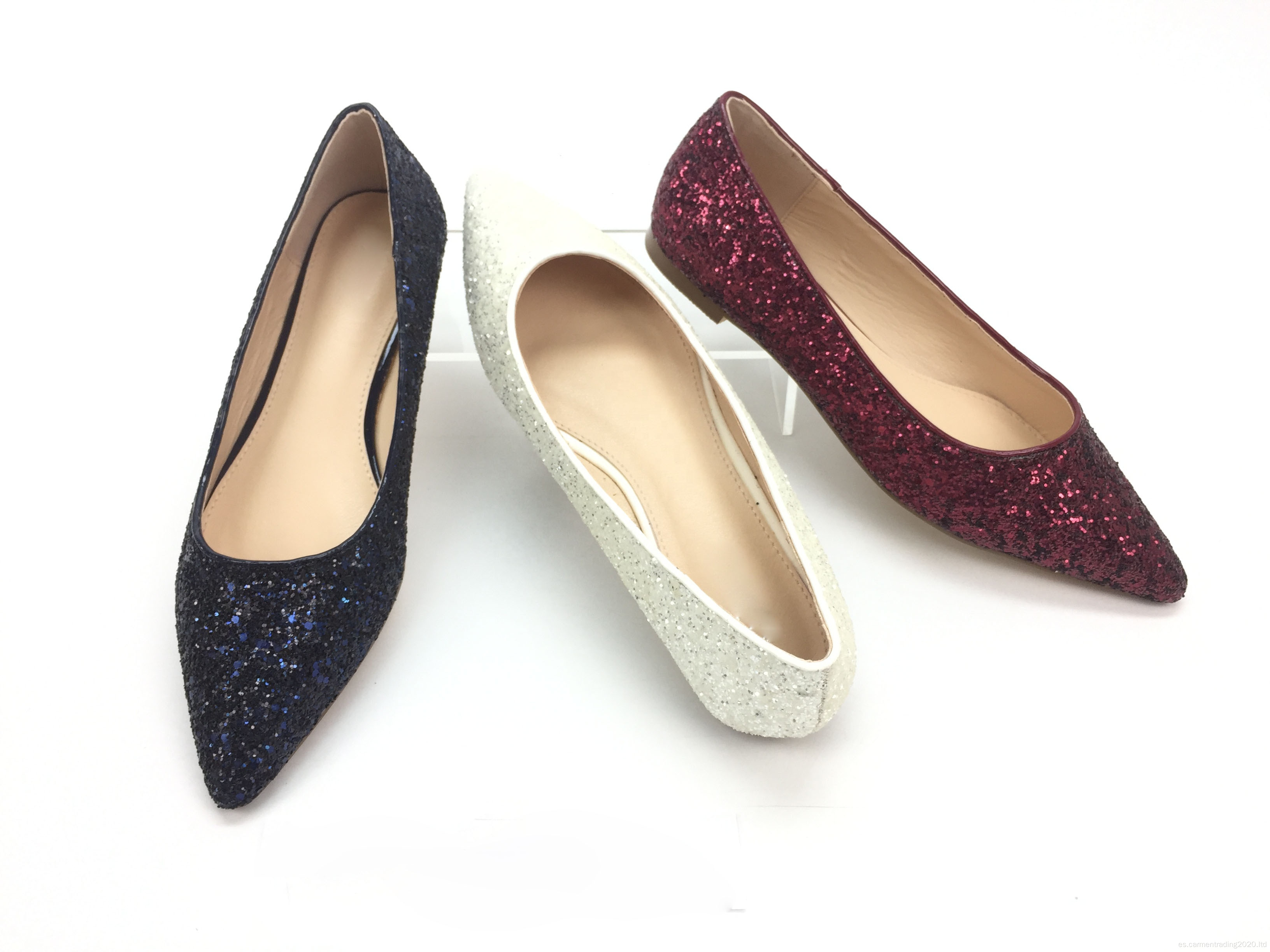 Zapatos de vestir planos de satén y purpurina para mujer