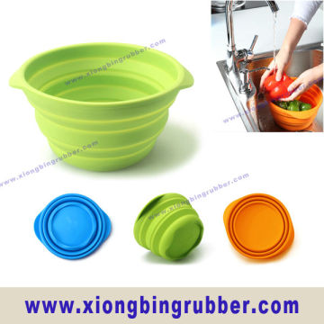 Round shape with handle grip silicone folding bowl kitchenware