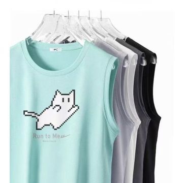 Black Pixel Cat Print Men's Sleeveless Vest