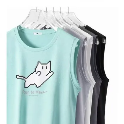 Black Pixel Cat Print Men's Sleeveless Vest