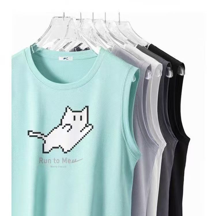 Black Pixel Cat Print Men's Sleeveless Vest