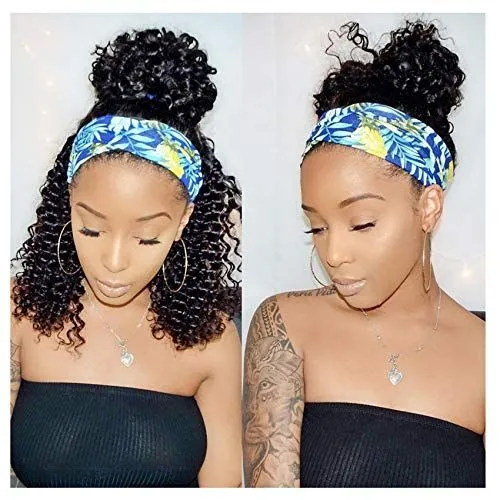 Full Cuticle Curly Headband Wigs Human Hair Glueless None Lace 10A Virgin Peruvian Head Band Double Drawn Human Hair Wigs