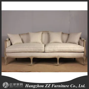 Antique style 3 seat fabric wood frame sofa chair
