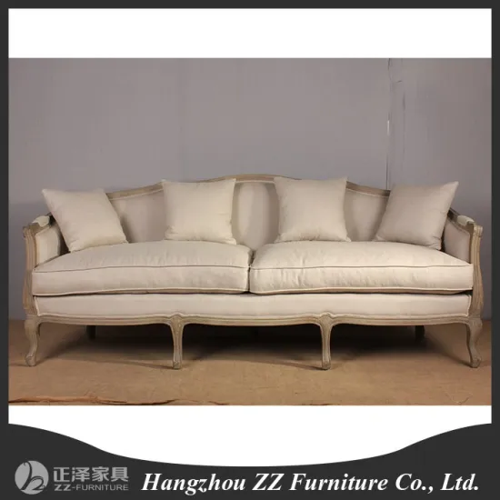 Antique style 3 seat fabric wood frame sofa chair