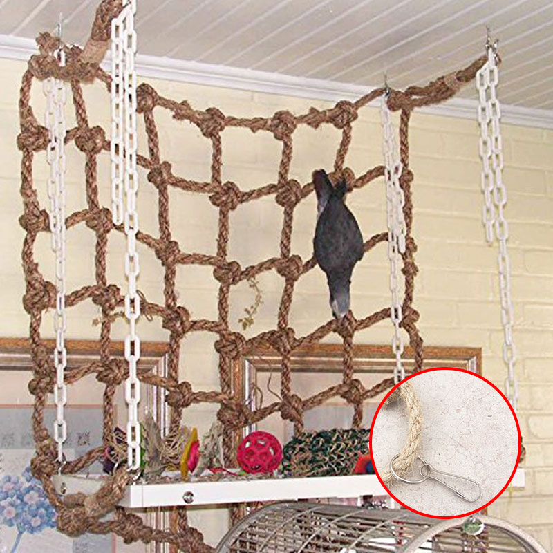 2 Sizes Bird Climbing Net Thin Section Hemp Rope Parrot Hanging Rope Stand Net Swing Play Ladder Chew Toy with Buckles Play Toys