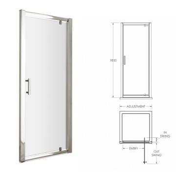 PTB 6mm Polished Chrome Pivot Door Tempered Glass Shower Bathroom Door