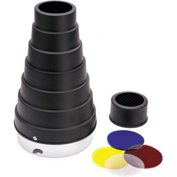 Photographic Lighting Bowens Mount Snoot Kit with Honeycomb Grid and Color Filters