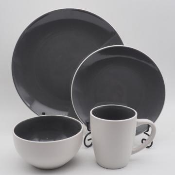 Κομψό κεραμικό τραπέζι stoneware σερβιρίσματος σετ διπλό χρώμα γυαλιστερό πέτρινο δείπνο σετ κεραμικών πλακών