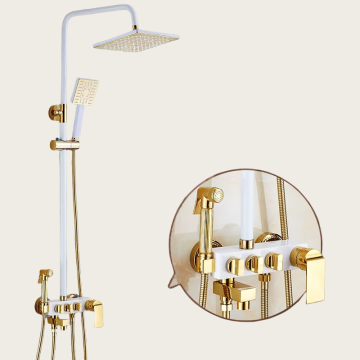 High Quality Wholesale Bath & Shower 4 Function Knob Faucet and Rainfall White Gold Shower Sets