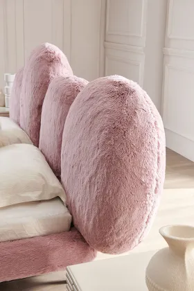 Pink Large Rabbit Hair Flocking Contemporary Beds
