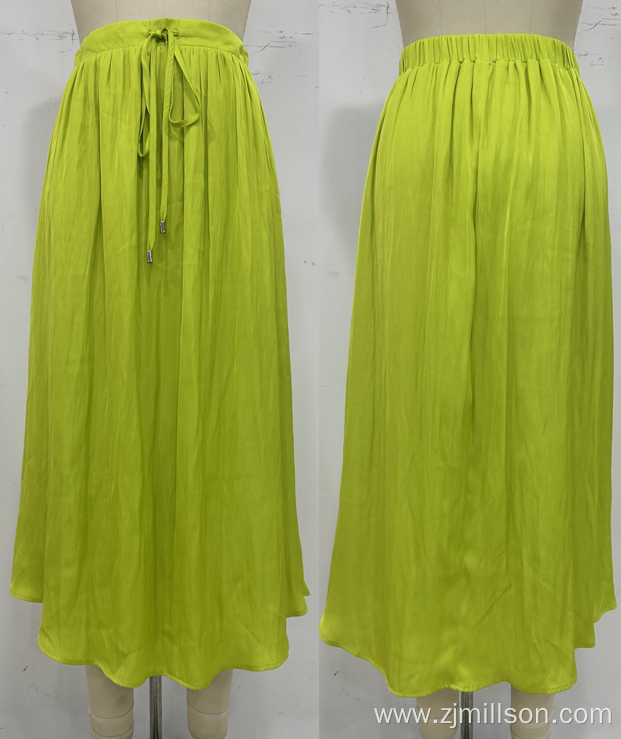 Fluorescent Green Adjustable Elastic Waist Midi Skirt