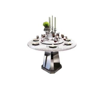 6 Seater Marble Top Round Dining Table Set with Rotating Center CT016