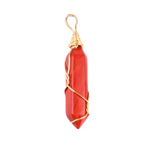 Red Jasper Hexagonal Pointed( 8x32mm) Pendant Wrapped Gold Wire for DIY Making Jewelry