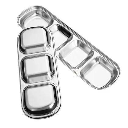 Stainless Steel Korean Multi-Grid Sauce Dish for Hot Pot and Barbecue