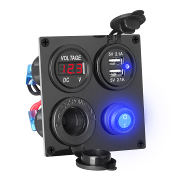Kit Panel Switch Racing Digital Voltage Meter 2 Port 10W+10W Square Switch Panel 12V