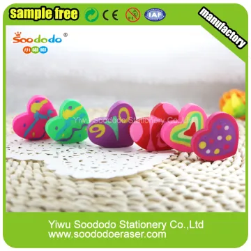 Heart shape extruded eraser flat product stationery