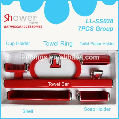 Red Plastic 7pcs group bathroom accessories set