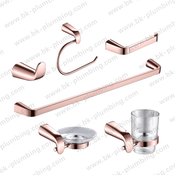 Rose Gold Zinc Bathroom Accessory Set - 6pcs Including Towel Ring, Soap Dispenser, Soap Dish, Basket, and Toilet Paper Holder