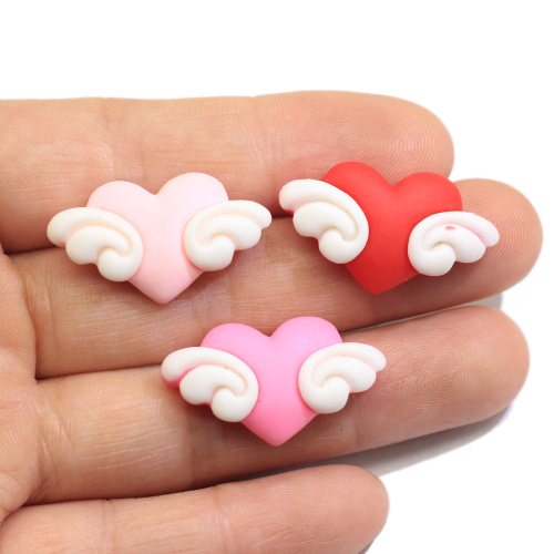 Resin Love Heart Wings Charms Pink Red Flat Back Heart Cabochon Beads DIY Craft for Phone Case Handmade Decoration