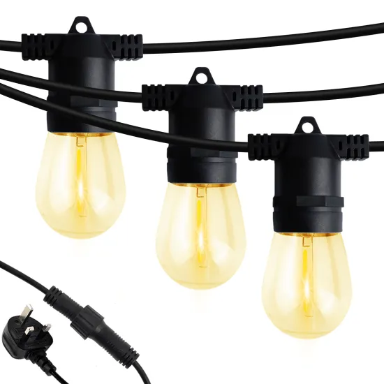 UK Plug 27FT S14 E27 LED Bulb String Light - Warm White Outdoor Festoon Lights