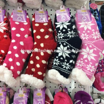 Top Quality Nice Sherpa Snowflakes Design Socks Plush Soft Cotton Non Slip Floor Socks