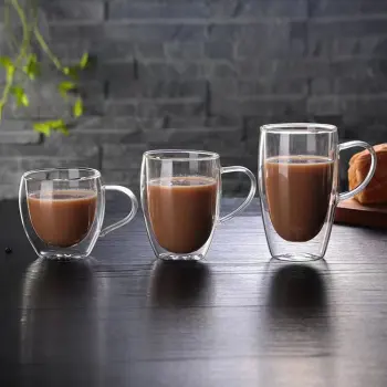High Quality Double Wall Glass Coffee Cup with Handle