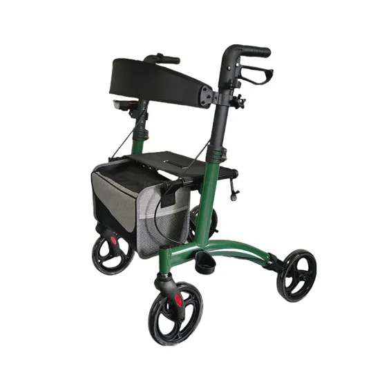 Adjustable Height Folding Rollator Walker with Light-weight Handrails for Rehabilitation