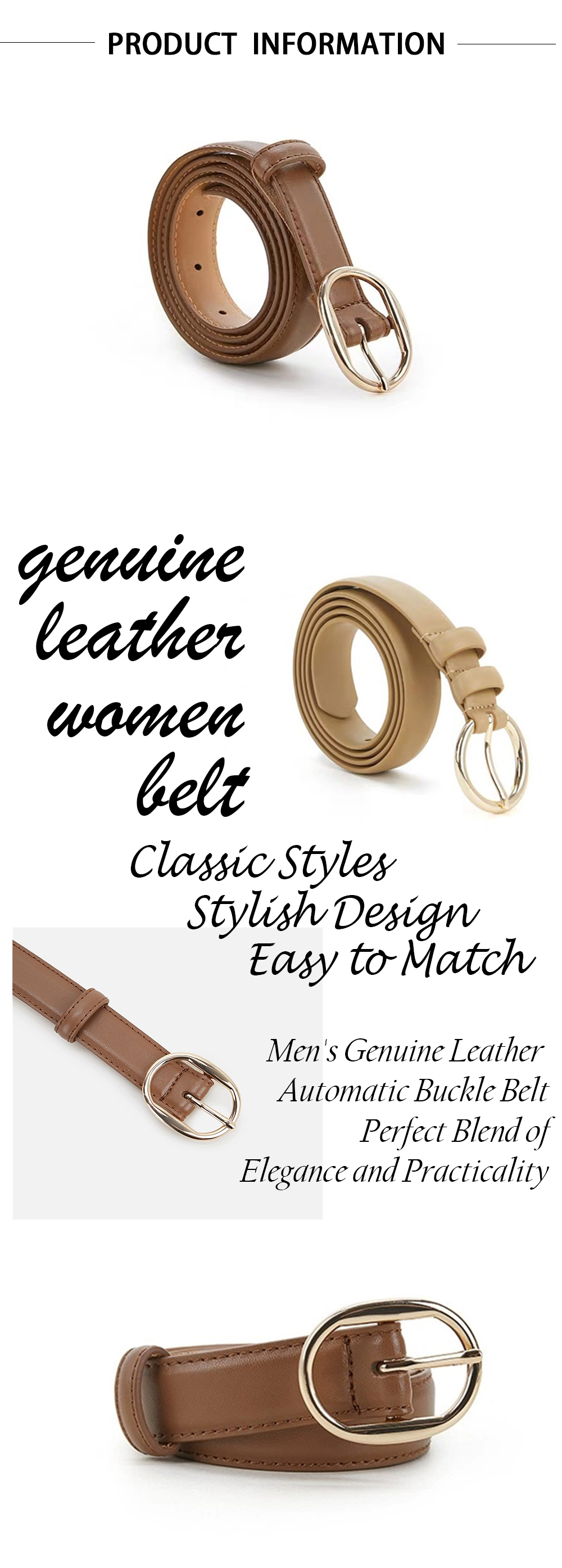 Chic Brown Leather Skinny Belt For Women