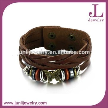 Wide Band Brown Genuine Leather Bracelet Hot Sale Beaded Leather Bracelet