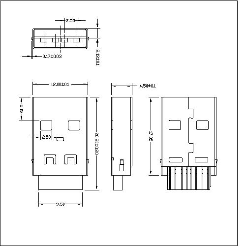 UAMS01 1 USB A Type Plug short Solder 