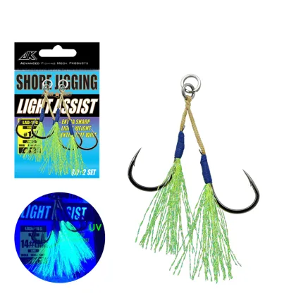 JK Fishing LAD-G Mustad Hook UV Light Double Assist Hook Set