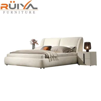 Modern Chenille Jacquard King Size Bed Design - White King Size Bed and Mattress
