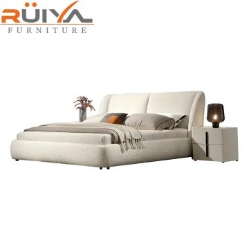 Modern Chenille Jacquard King Size Bed Design - White King Size Bed and Mattress