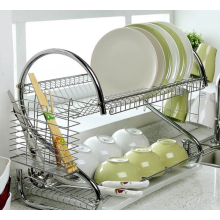 Steel dish drain rack in the kitchen