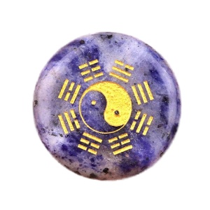 Sodalite 25MM Circular Disc Mat Handmade Craved Pattern-Taiji Bagua For Home Decor