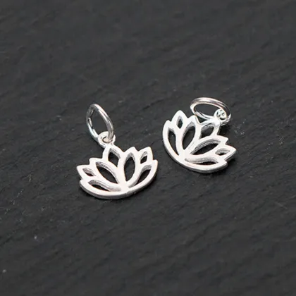 925 Sterling Silver Lotus Flower Charm Necklace Jewelry Making Pendant