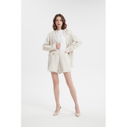 Ladies Coat Notched Lapel Single Breasted Beige Uniform Blazer Suit Supplier