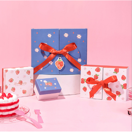 colorful red strawberry gift box double door ribbon