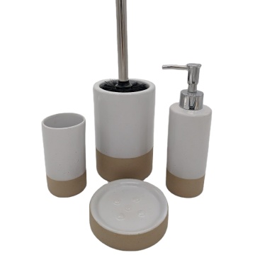 Ceramic Sandy Soil Bathroom Accessories Set: Soap Dispenser, Mug, Dish, Toilet Brush Holder