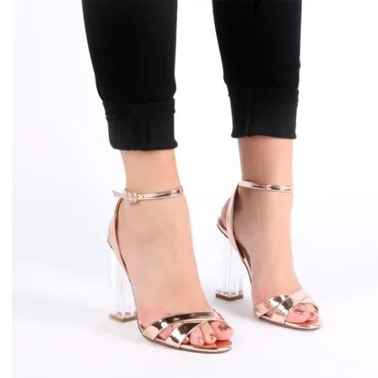 roma style silver PU leather ladies shoes