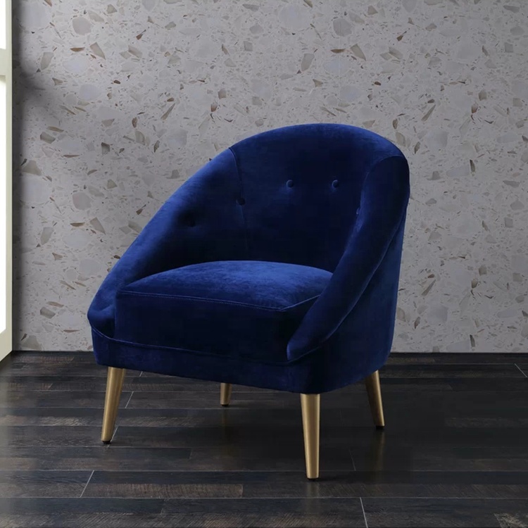 Fabric Upholstered Furniture Leisure Blue Velvet Hotel Arm Couches Lounge Living Room Chair