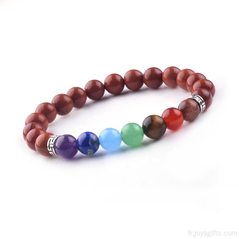 Charmes jaspe rouge 8MM Chakra 7 pierres précieuses Bracelet Gourmette chaîne de guérison