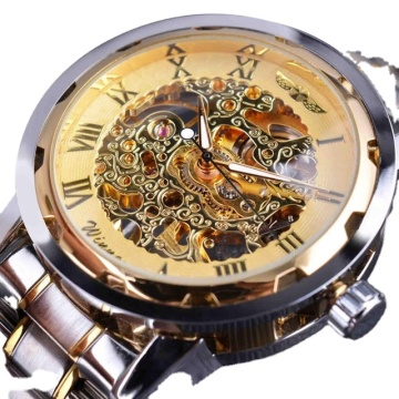 Top Luxury Automatic Mechanical Diver Watch with Transparent Case and Golden Movement