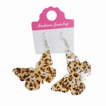 Butterfly Drop Earrings, Made of Acrylic and Print Fabric Insert