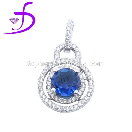 2015 shiny set-pendant with blue CZ sterling silver jewelry